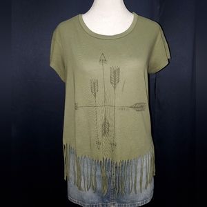 American Eagle Olive Green Fringe T-Shirt*